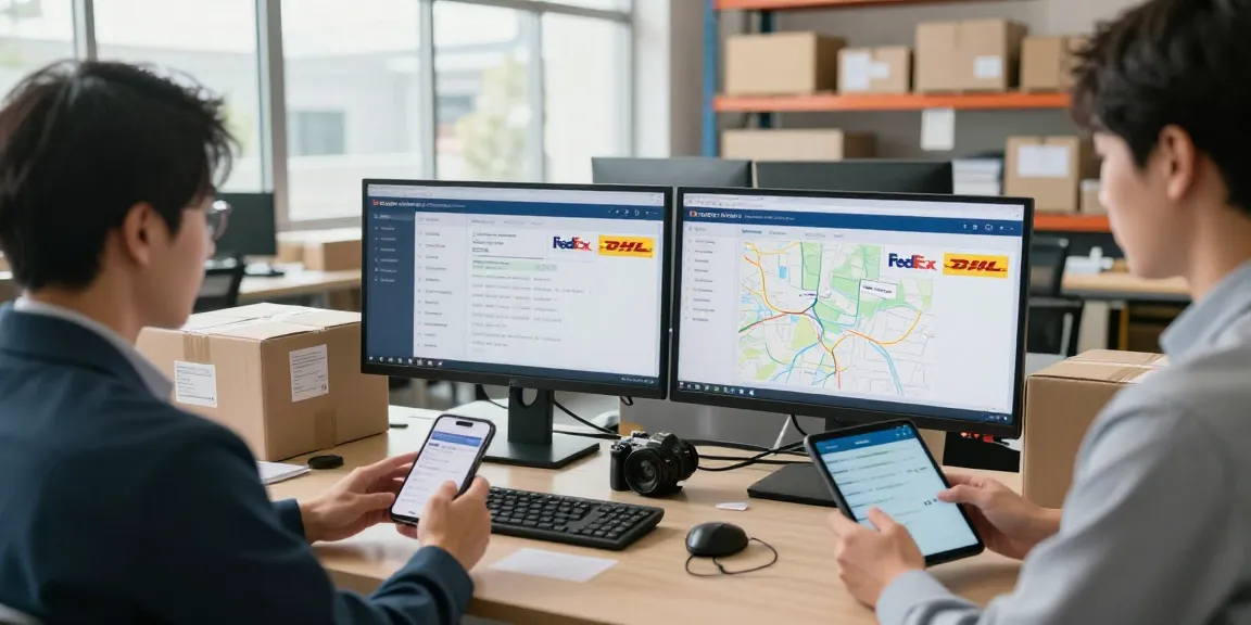 Efficient team utilizing professional courier tracking tools to ensure timely package deliveries in a modern logistics hub.