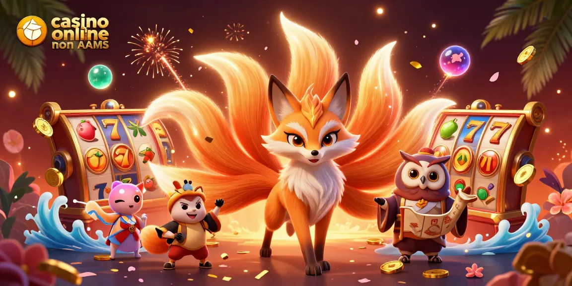 Scopri il brivido dei casino online non AAMS con un'illustrazione 3D vivace che presenta personaggi mistici e elementi di gioco dinamici.