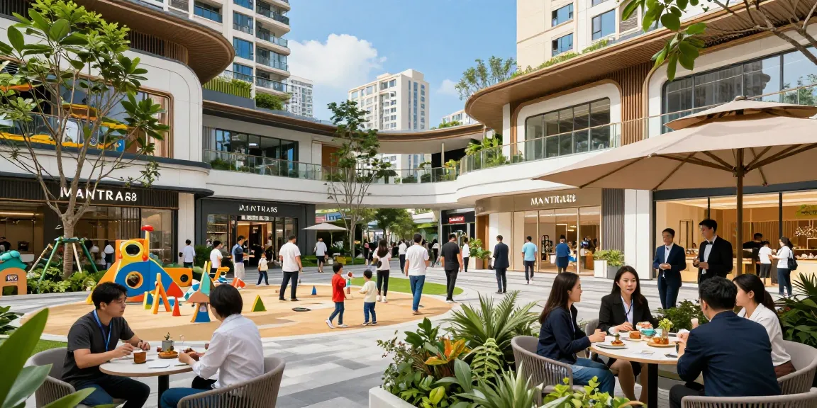 Exploring MANTRA88 commercial properties with families and professionals in a vibrant urban setting.