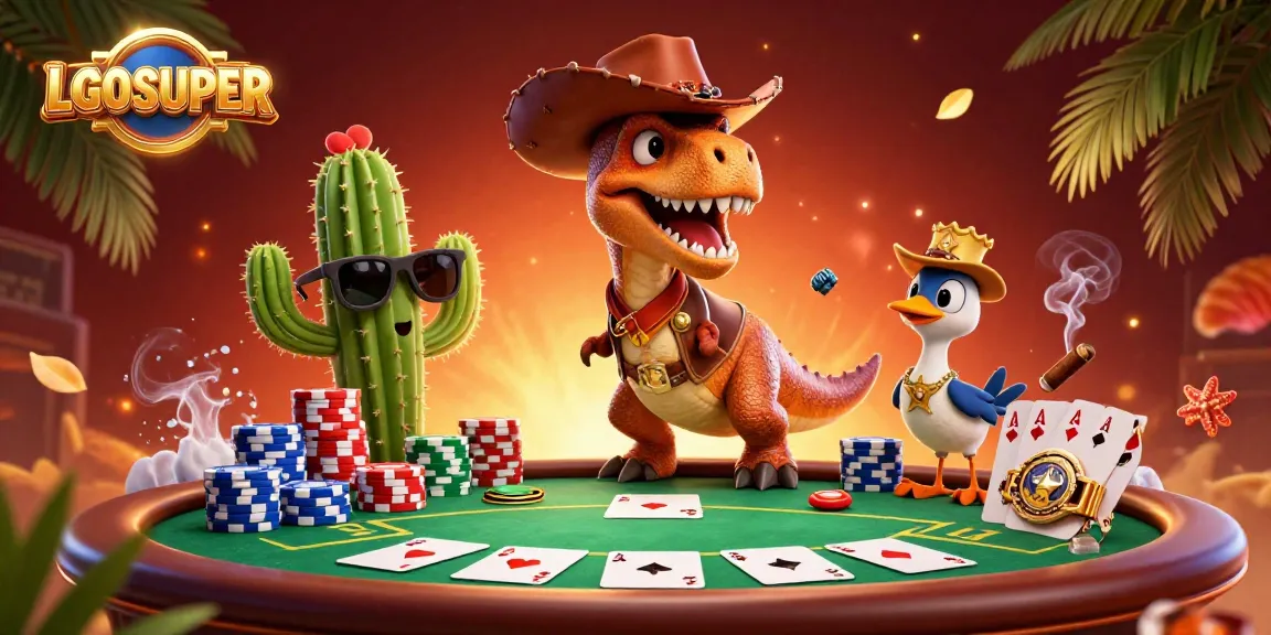 Join LGOSUPER's exciting poker game with vibrant characters, chips, and winning hands