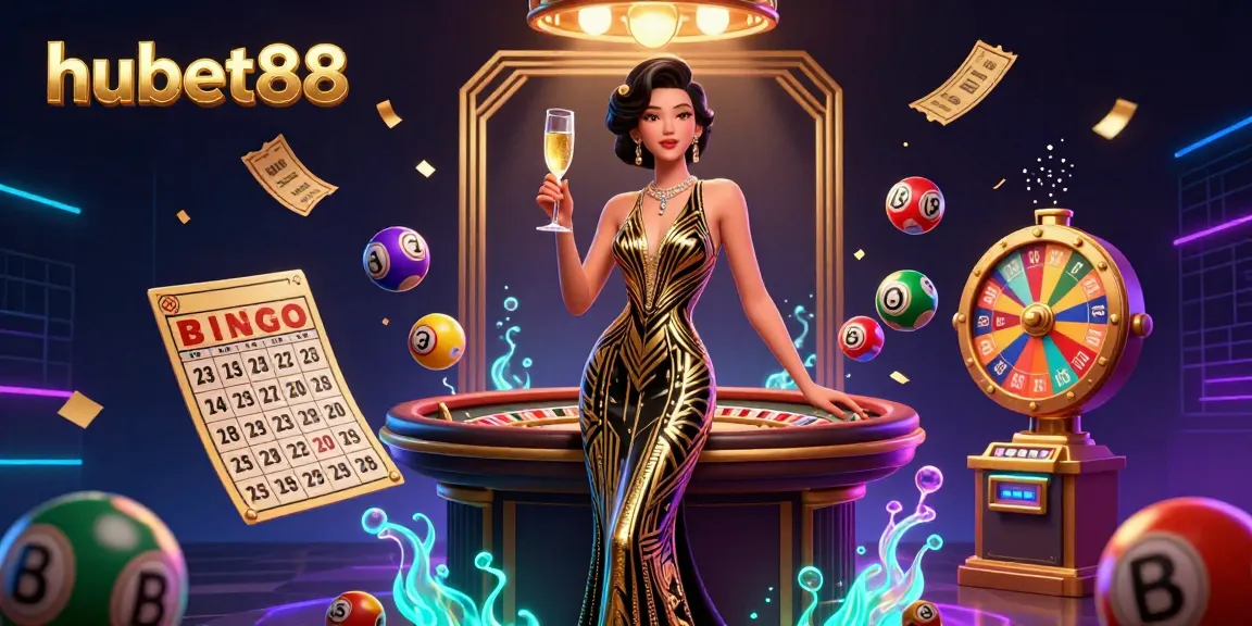 Engage in thrilling gameplay at hubet88 with a glamorous scene of a sophisticated casino atmosphere filled with lottery elements.