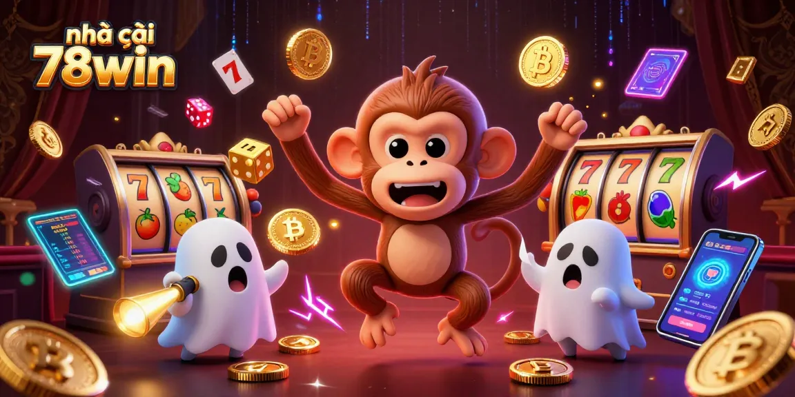 Engage with thrilling experiences at nhà cái 78win, where a playful monkey juggles winnings in a vibrant casino scene.