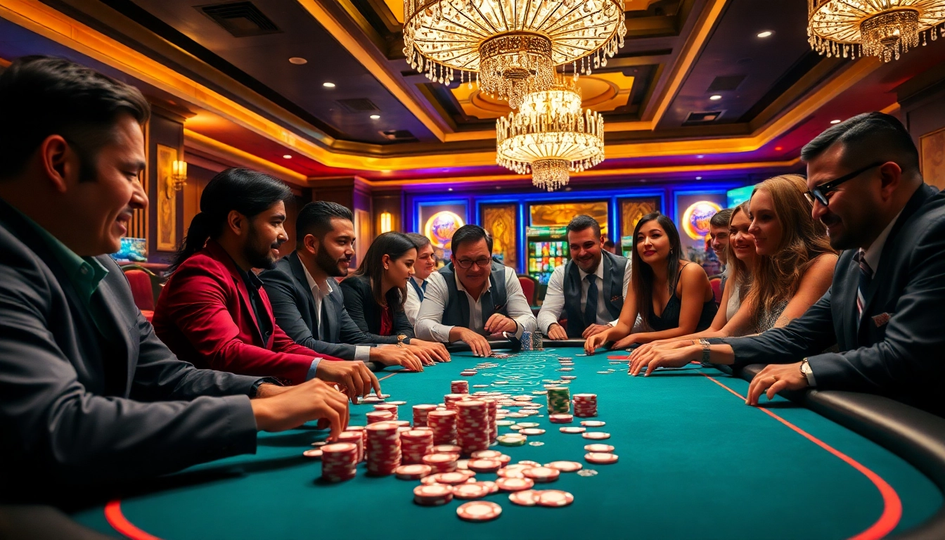 Engaged players at a Non gamstop casino table, showcasing vibrant chips and cards in action.