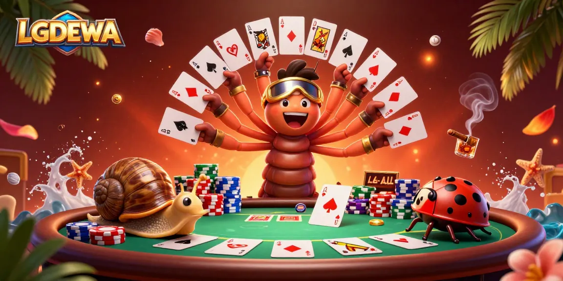 Engaging gameplay scene at LGODEWA showcasing a cartoon millipede dealer and high-roller action.
