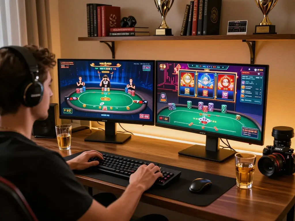 Enjoy a thrilling rokok88 login experience with a stylish online gaming setup, where poker and slots come alive.