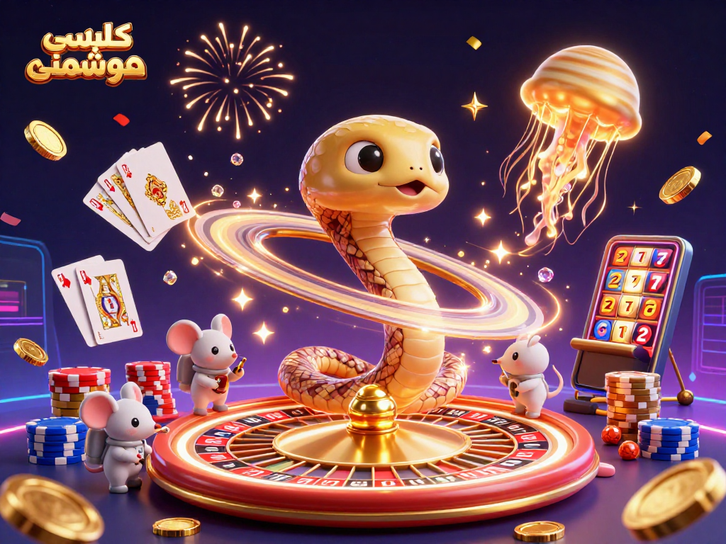 Engaging scene depicting کلید لمسی هوشمند in a casino atmosphere with a cosmic roulette wheel and playful cosmic characters.