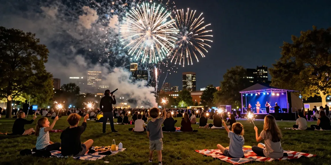 Manchester fireworks lighting up the night sky during a community celebration.