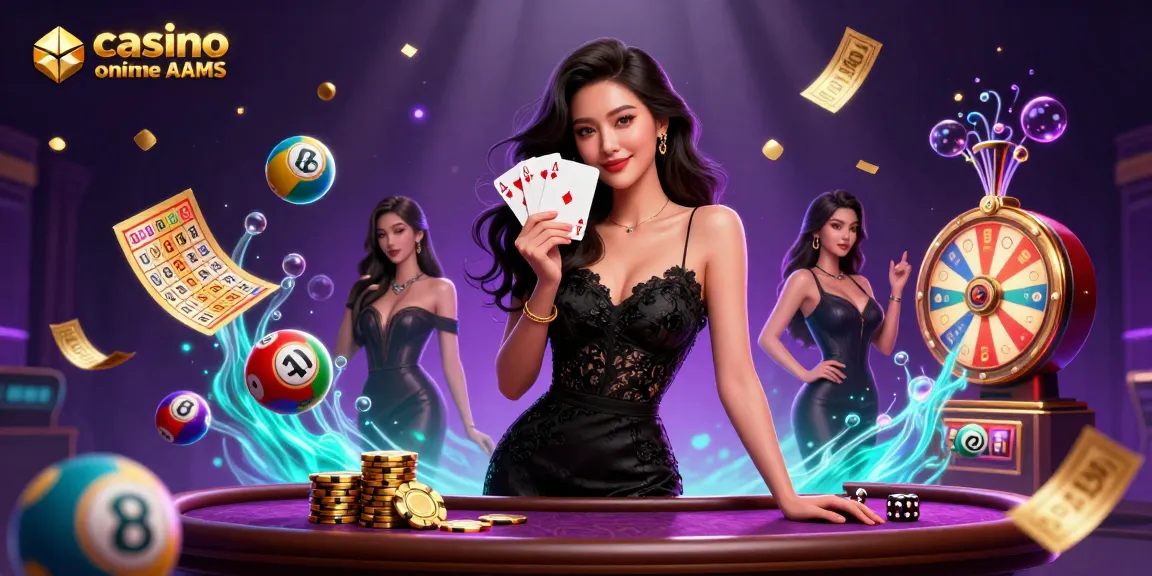 Scena coinvolgente di un casino online non AAMS che mostra una donna elegante con carte da gioco tra elementi di gioco colorati.