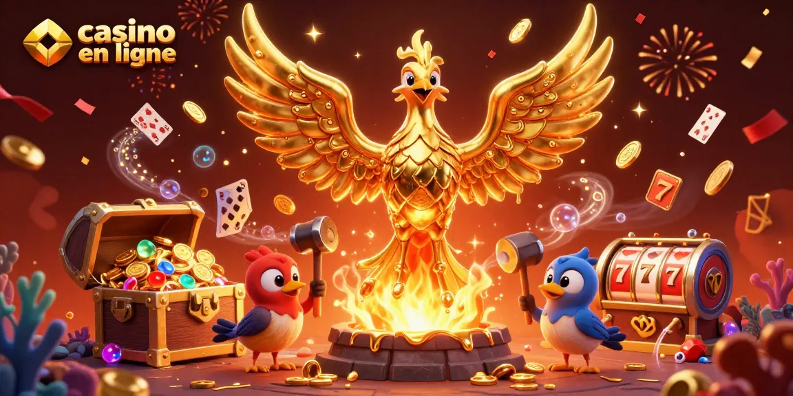 Jouez sur un casino en ligne avec un phénix doré et des jeux dynamiques comme des machines à sous.