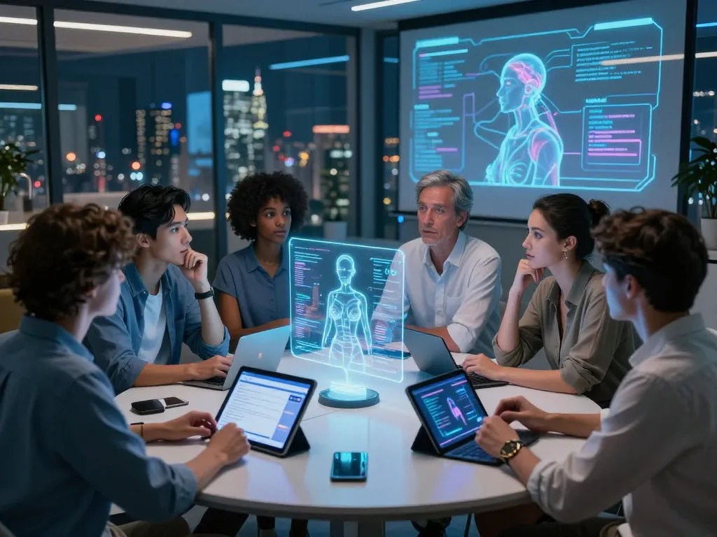 Discussion on ethical implications of ai sex in a futuristic tech setting.