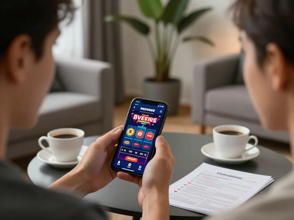 Engaging in superjp mobile gaming with smartphone in a cozy home environment, showcasing strategic gameplay.