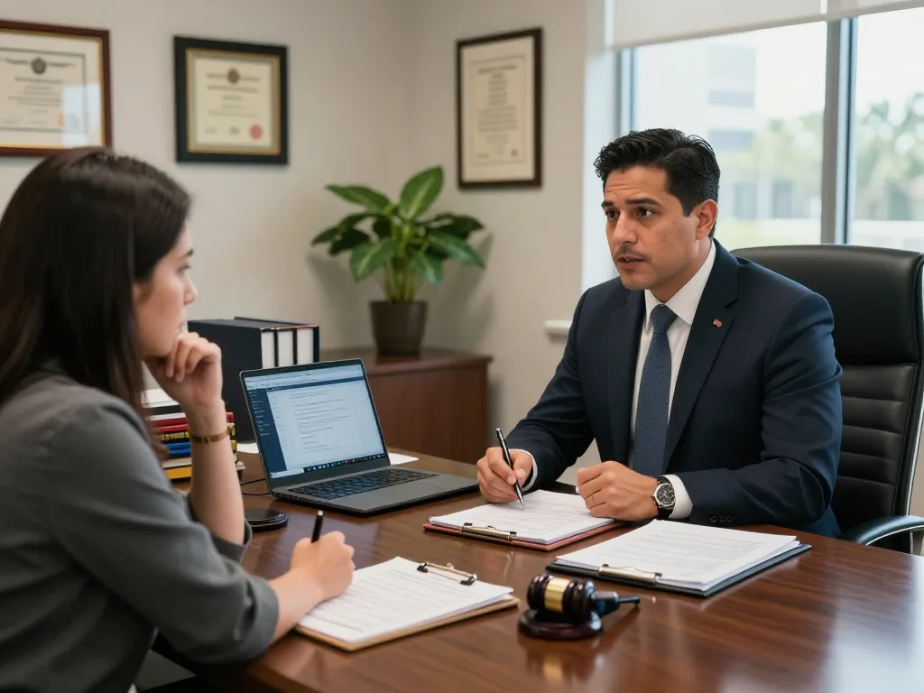 Tampa criminal lawyer Daniel J. Fernandez consulting with a client in a modern law office.