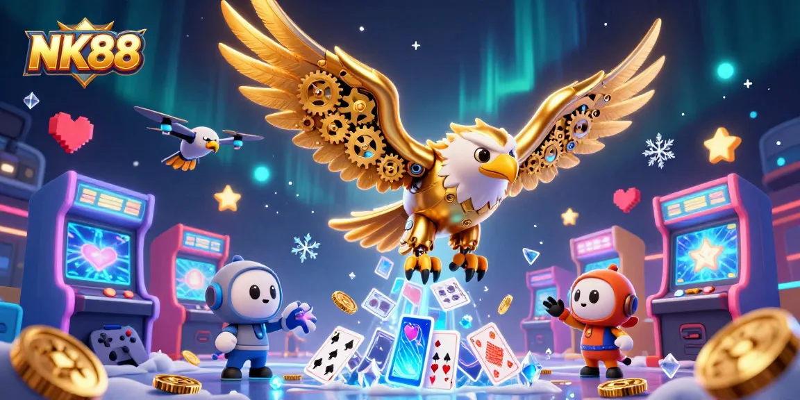 Engage in thrilling gameplay at NK88, where the cybernetic eagle dives through holographic cards.
