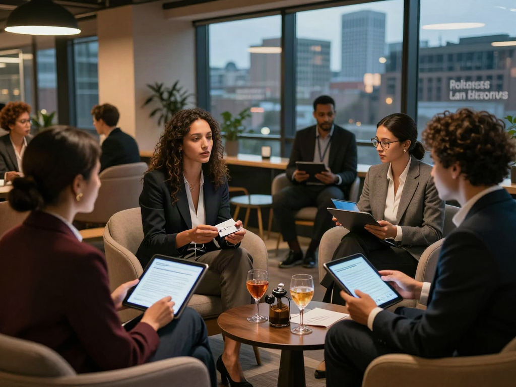 Networking event for professionals featuring bro138 connections, diverse attendees exchanging ideas amidst modern decor.