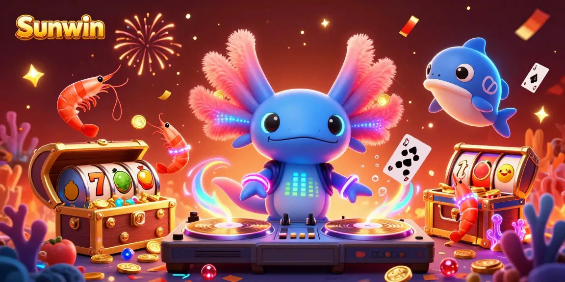 Experience the excitement of Sunwin casino gaming with lively 3D characters and vibrant slot elements.