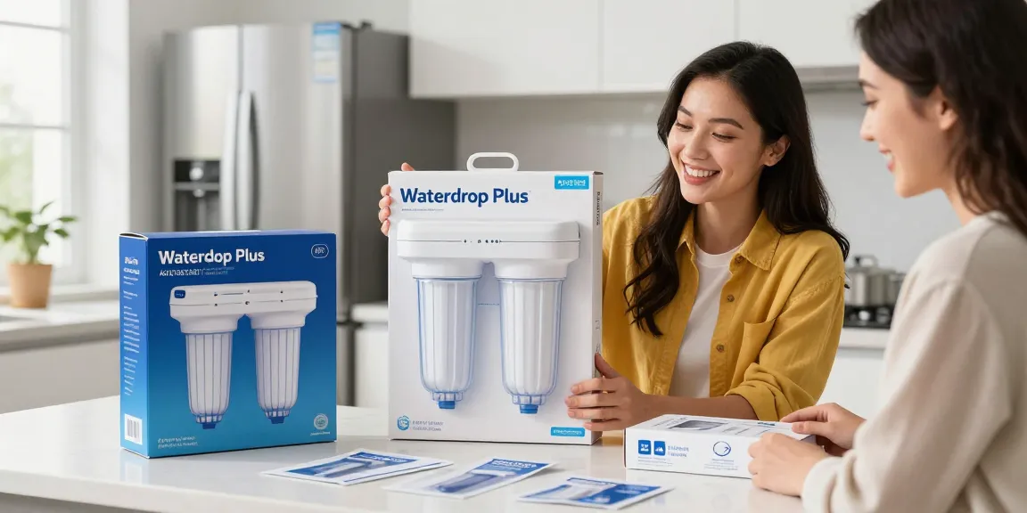 "Waterdrop Plus ADQ73613401 NSF 401&53&42 Certified Refrigerator Water Filter and Air Filter showcased in premium unboxing experience, ideal for online shopping."