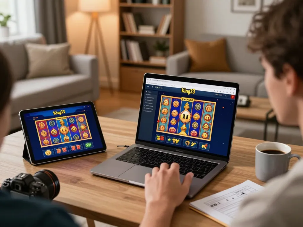 Engaging gameplay on king33 casino app from a cozy home gaming setup.