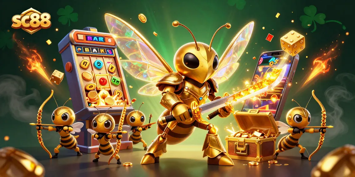 sc88's exciting casino action with a golden hornet samurai and vibrant slot machine