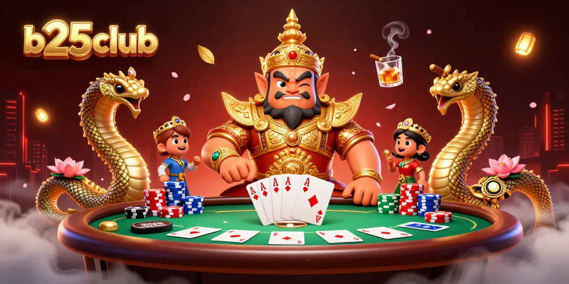 Experience the excitement of b25club with a lively poker scene featuring unique characters and game elements.