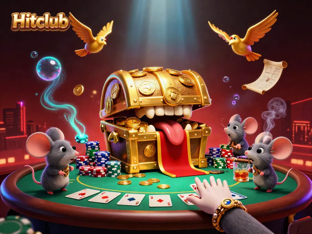 Experience thrilling adventures at Hitclub with dynamic casino elements and a treasure chest filled with riches.