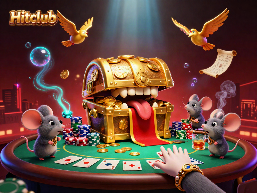 Experience thrilling adventures at Hitclub with dynamic casino elements and a treasure chest filled with riches.