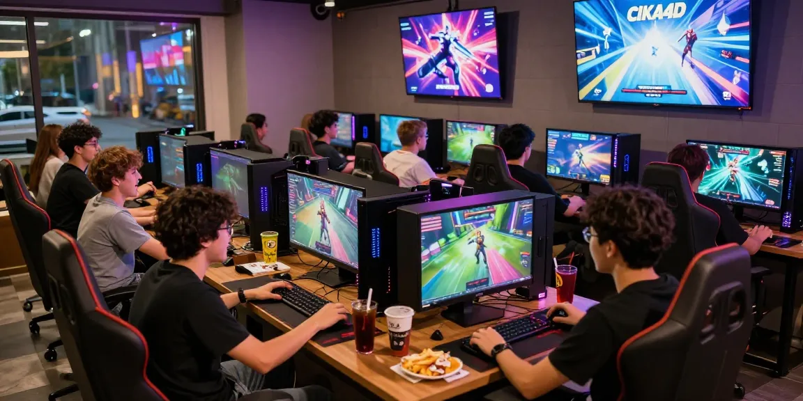 Excited gamers enjoying CIKA4D online games in a vibrant gaming lounge.