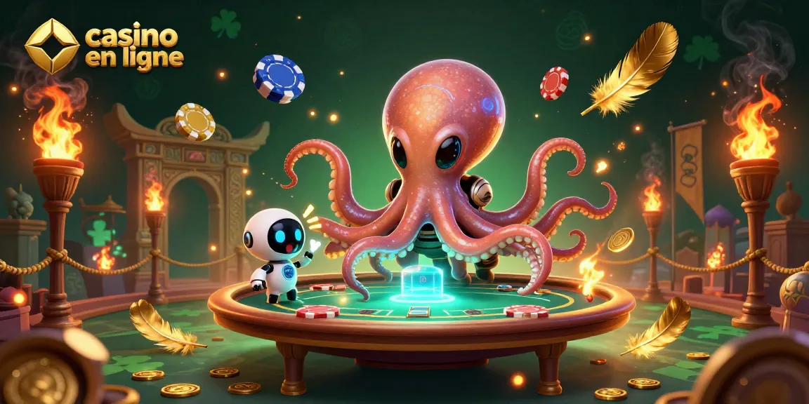 Découvrez l'univers du casino en ligne avec une scène dynamique d'un poulpe extraterrestre jouant au poker.
