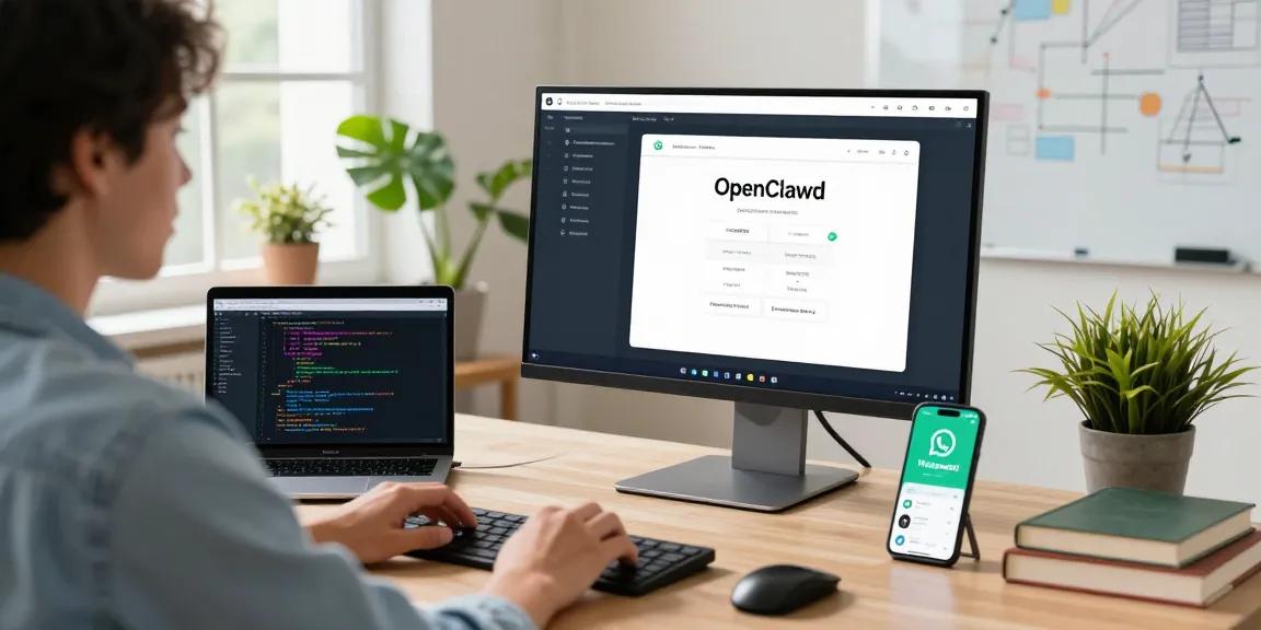 openclawd setup in a modern home office with personal AI assistant interface on screen