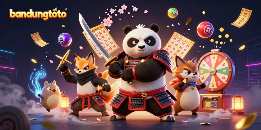 bandungtoto players engaging in dynamic lottery action with vibrant characters and game elements
