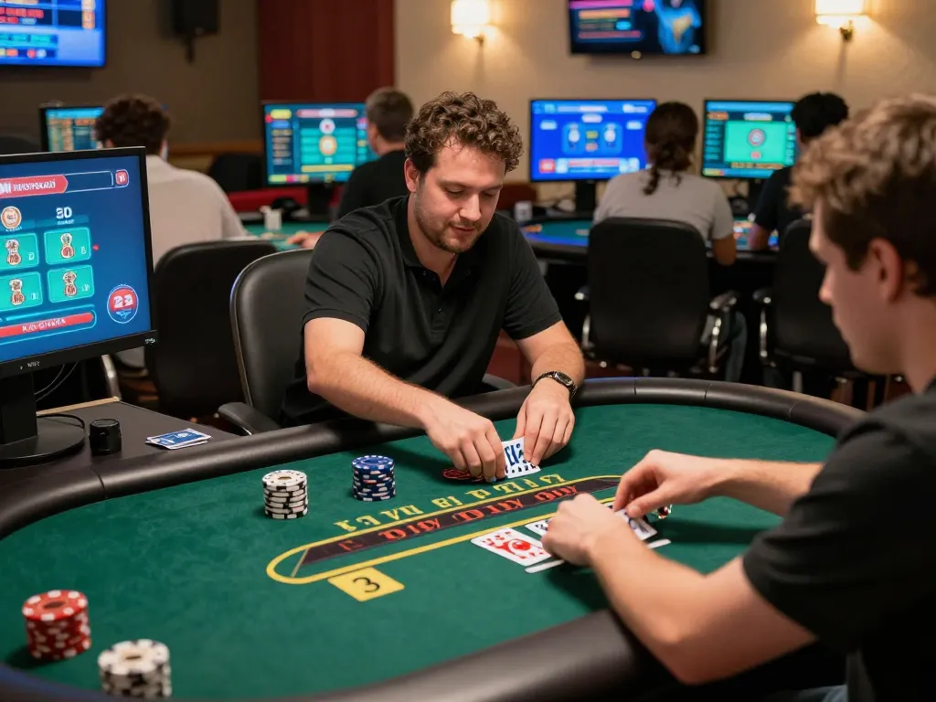 New York City Personal Injury Lawyer selecting blackjack options at an online casino with focused strategy.
