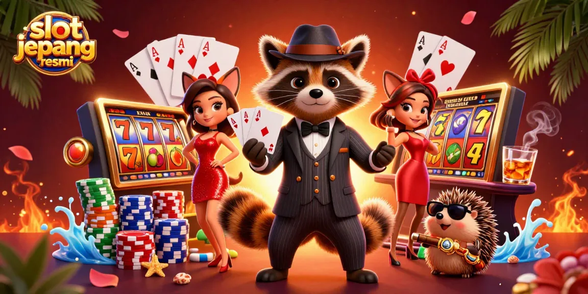 Engage with slot jepang resmi as suave raccoon, fox lady, and bouncer create a vibrant casino scene.