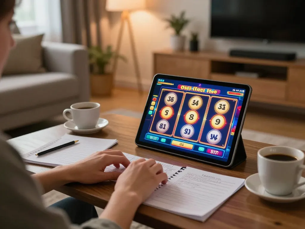 Engaging in online gambling at home with betbet platform, showcasing vibrant slots interface