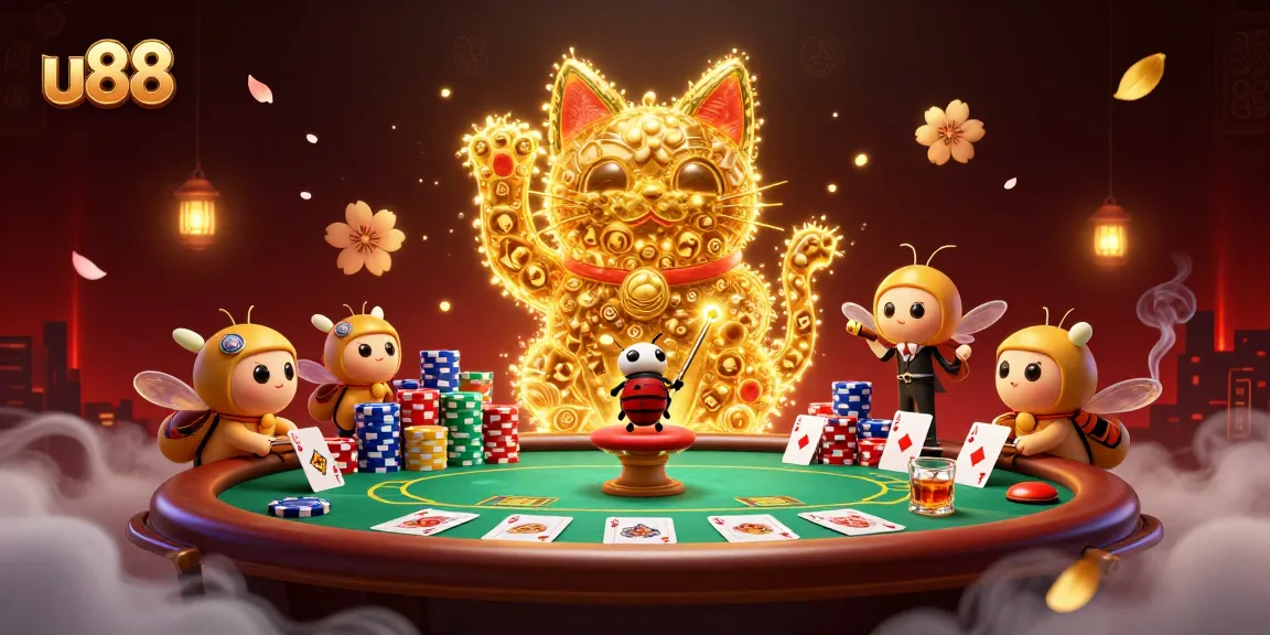 Engage with u88's vibrant illustration showcasing casino excitement and lucky elements.