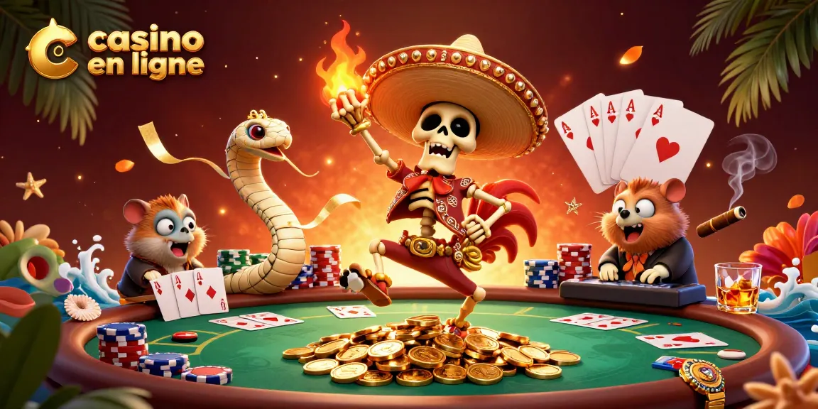 Jouer au casino en ligne avec le personnage d'un rooster mariachi sur un tas de pièces d'or.
