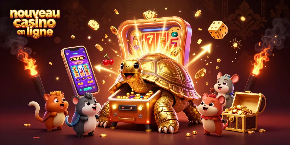 Jouez et gagnez au nouveau casino en ligne avec une machine à sous animée, tortue dorée et trésors.