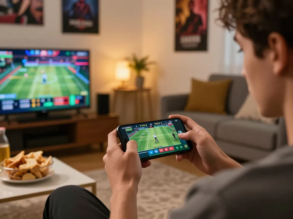 Engaged bettor using RR88 SELECT app for online sports betting.
