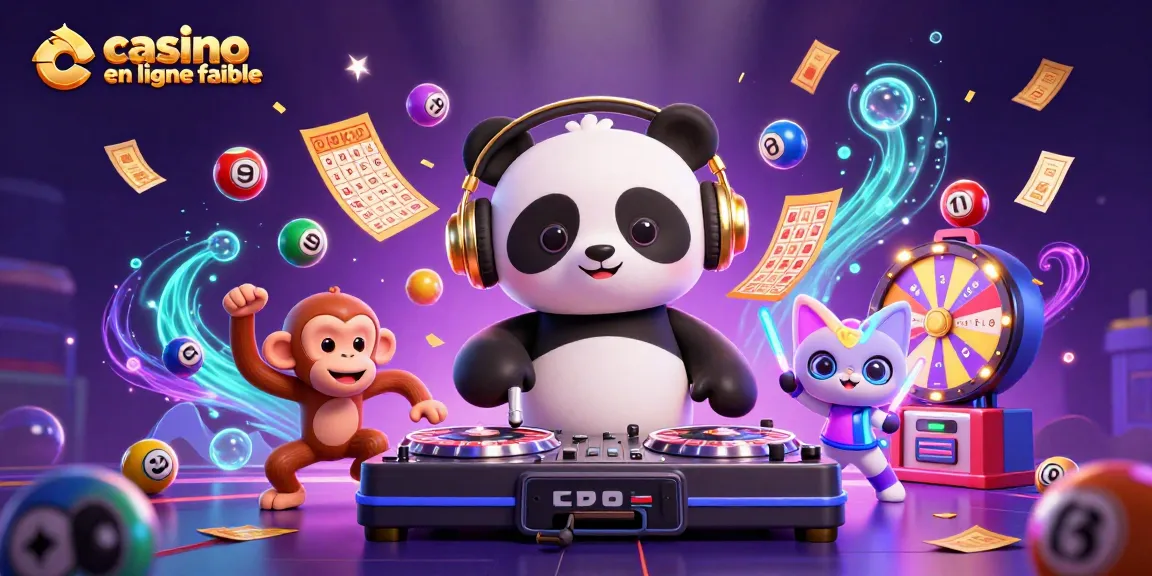 Jouez au casino en ligne fiable avec cette illustration dynamique et colorée animée par un DJ panda.