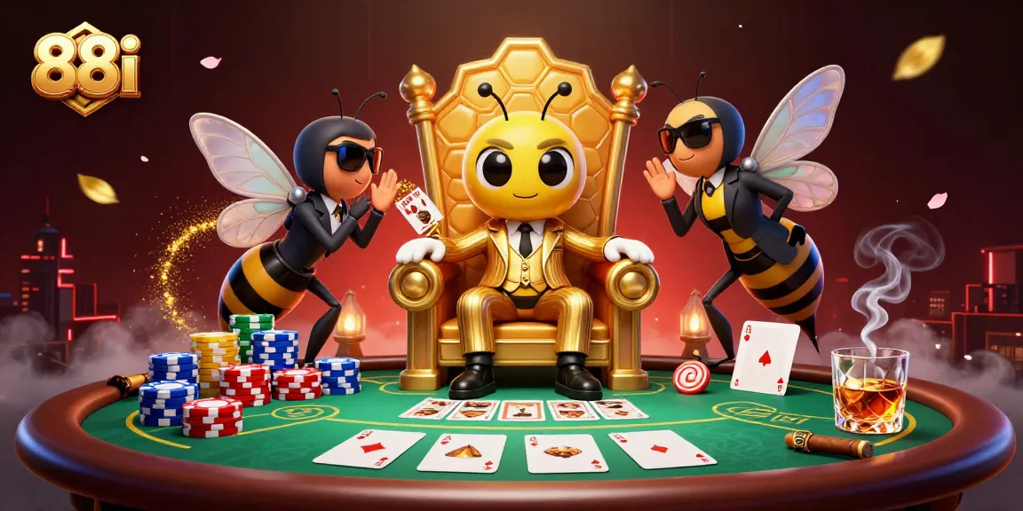 View the vibrant scene of 88i's poker game, featuring buzzing characters and dynamic casino elements.