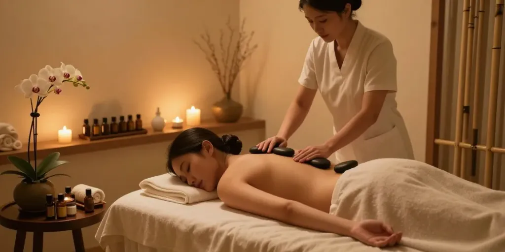 다낭 가라오케의 럭셔리한 스파 트리트먼트와 마사지 치료 분위기
