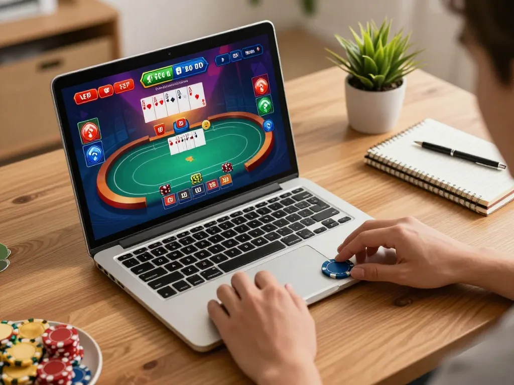 Engaging in online toto gaming with vibrant interface and cozy atmosphere