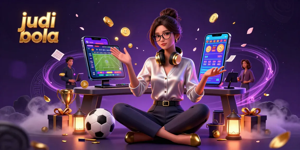 Experience judi bola with a dynamic scene featuring an Asian woman immersed in sports betting, surrounded by vibrant betting elements.
