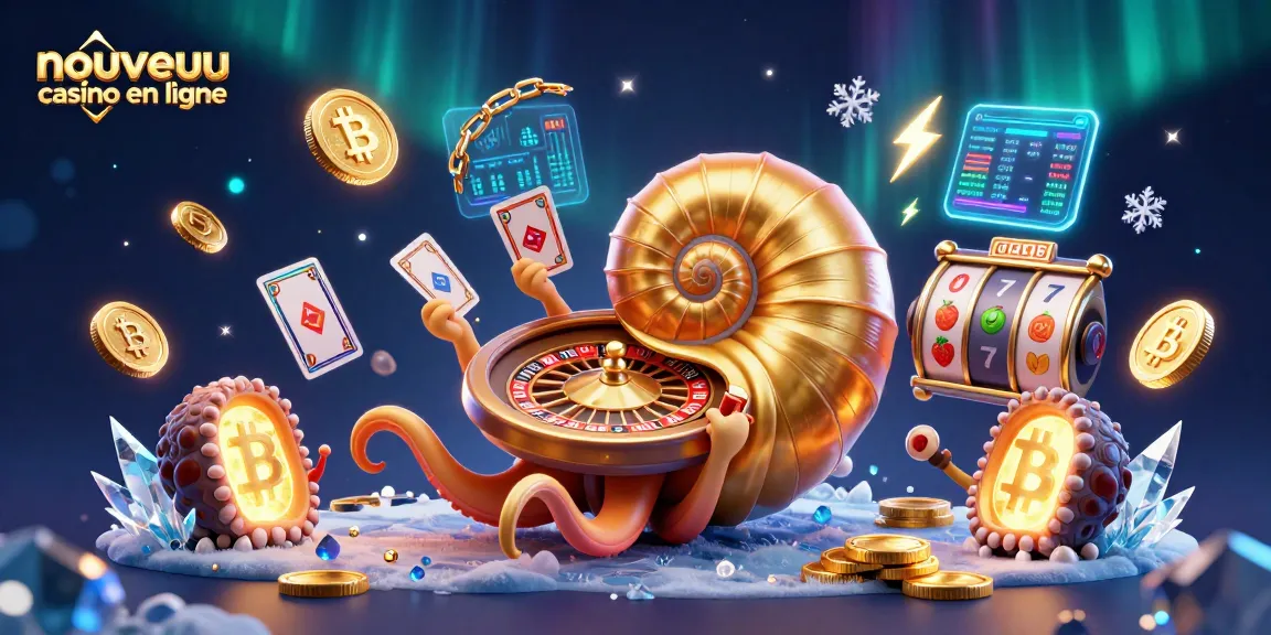 Plongez dans l'expérience d'un nouveau casino en ligne avec un nautilus géant et des éléments de cryptomonnaie.