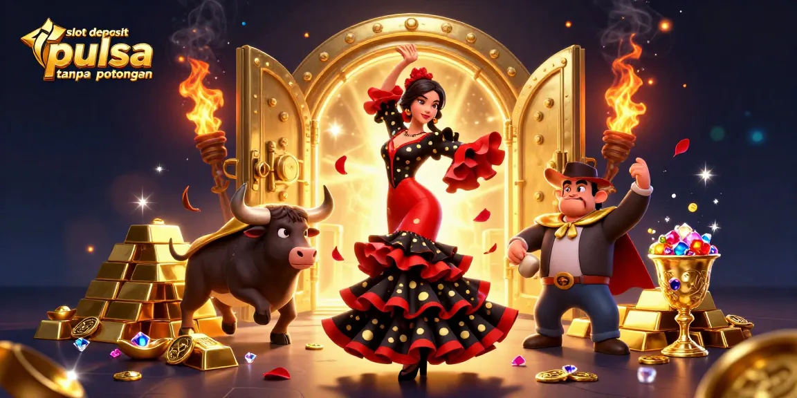 Experience the thrill with slot deposit pulsa tanpa potongan, featuring dynamic casino elements and vibrant characters.