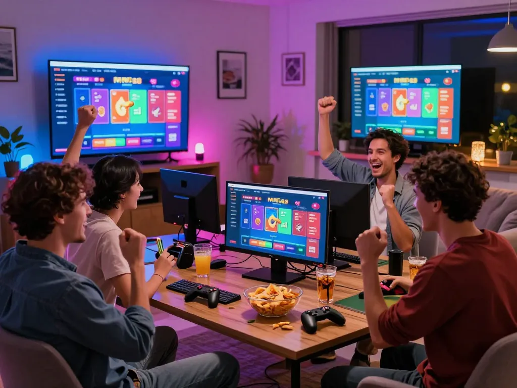 Friends enjoying a lively game night featuring MM88 online betting platform.