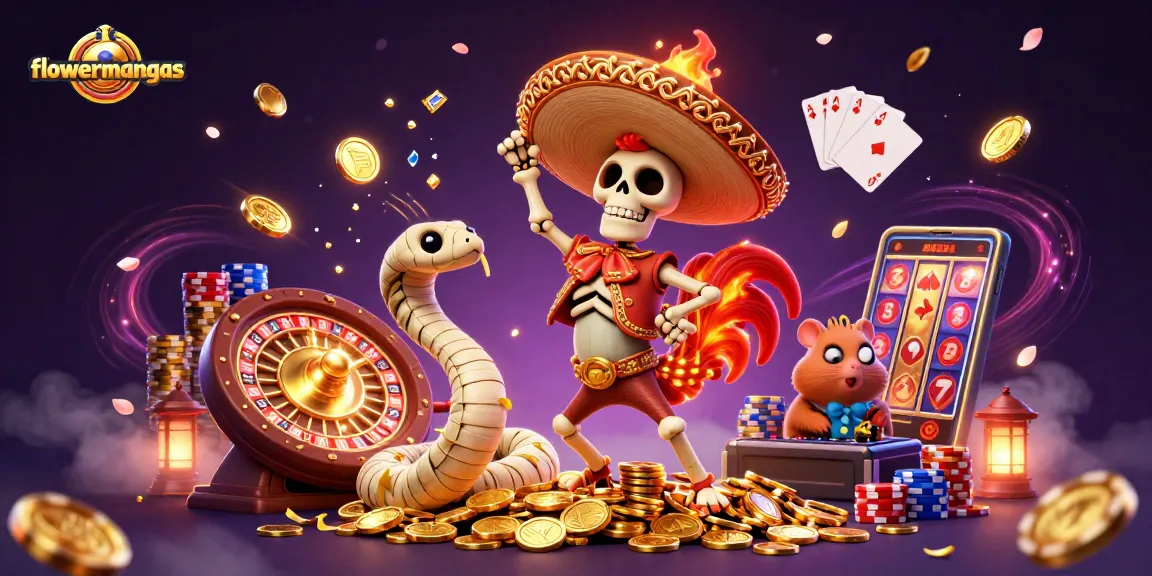 Experience the thrill of gaming with flowermangas in this vibrant 3D casino scene featuring lively characters.