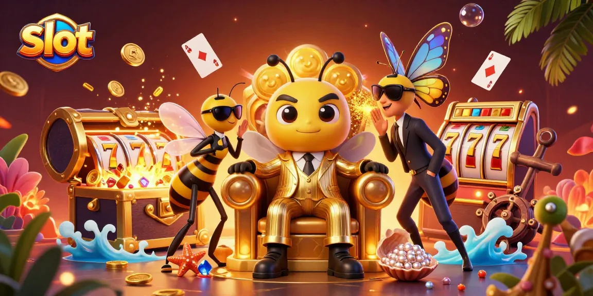 Slot menarik dengan mobil bos lebah 3D dan elemen permainan sekelilingnya.