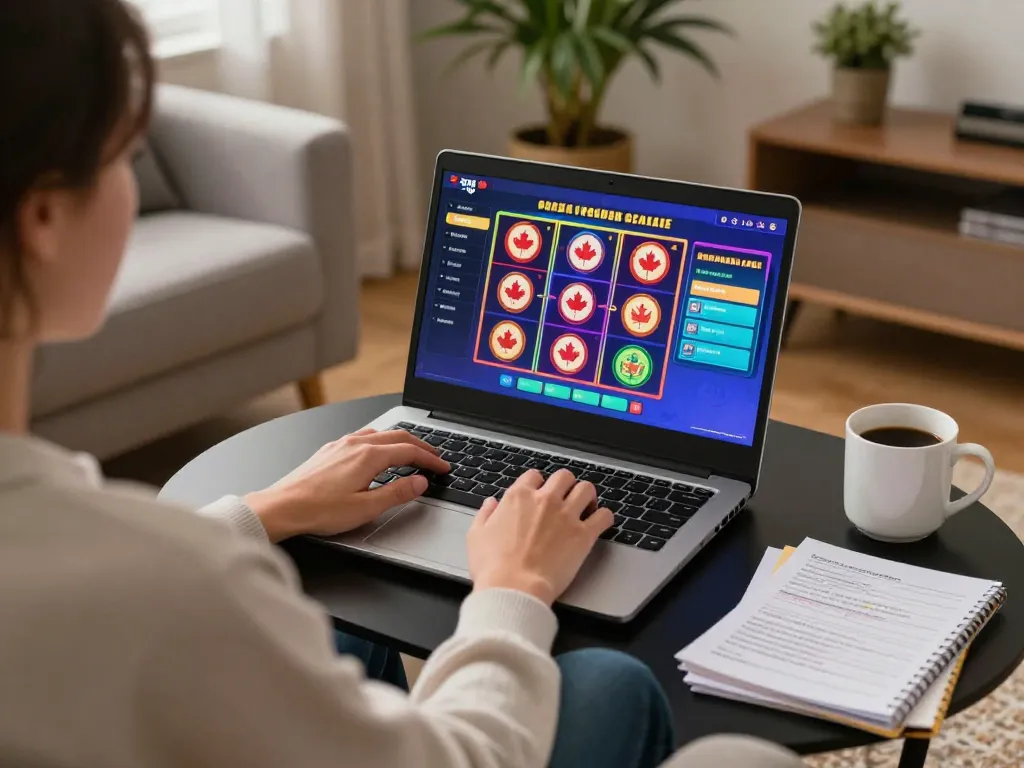 Enjoying online casinos in Canada from a cozy gaming setup at home.