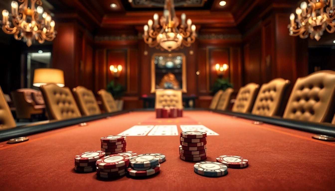 Menangkan Akun Depo 5k dengan suasana kasino mewah dan meja poker yang elegan.
