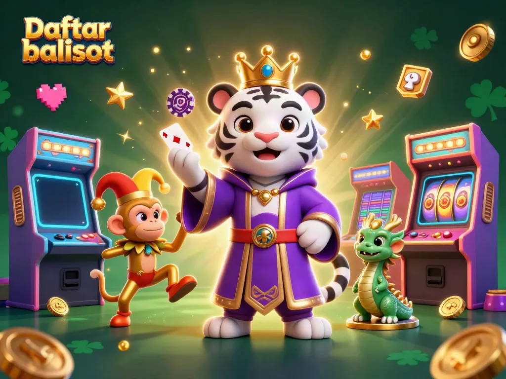 Engage in thrilling gameplay with Daftar balisot, featuring a vibrant 3D casino illustration.