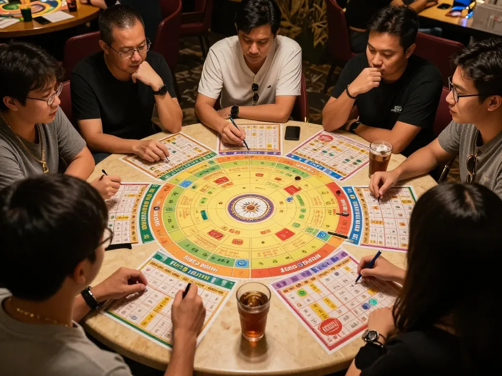 Paito Macau game night featuring players analyzing data and placing bets